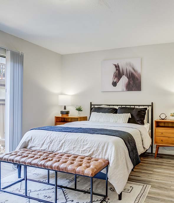 Apartment Amenities featuring furnished bedroom