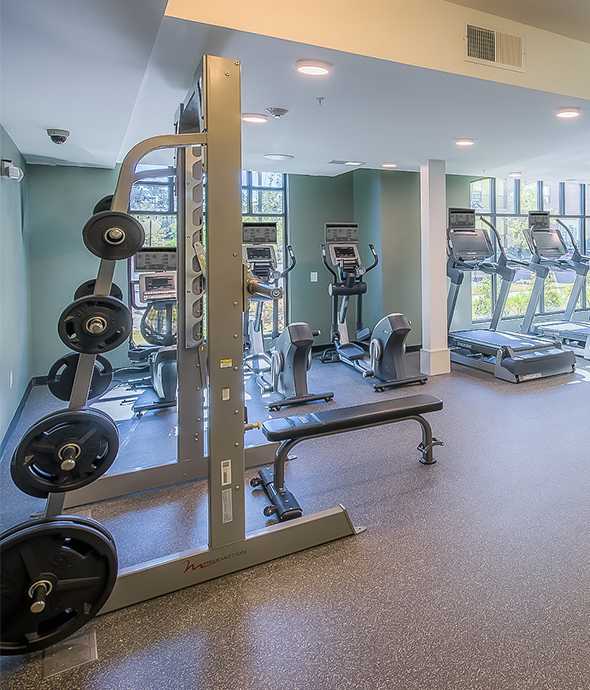 IMT Ballantyne - Fitness center with cardio machines and weight equipment.