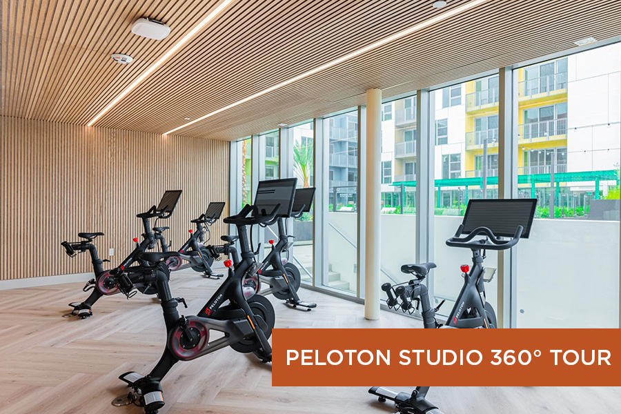 Thumbnail for fitness studio 360 tour featuring fully equipped Peloton studio at Citrus Commons, Sherman Oaks, Los Angeles, CA.