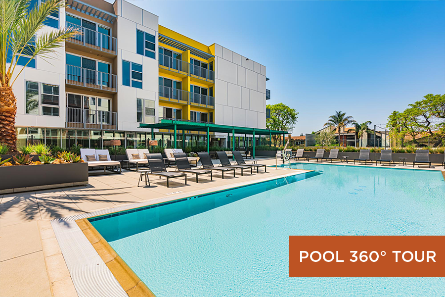 Thumnail for pool 360 tour that shows modern luxury apartment pool and sun deck at Citrus Commons in Sherman Oaks, San Fernando Valley, Los Angeles, CA.