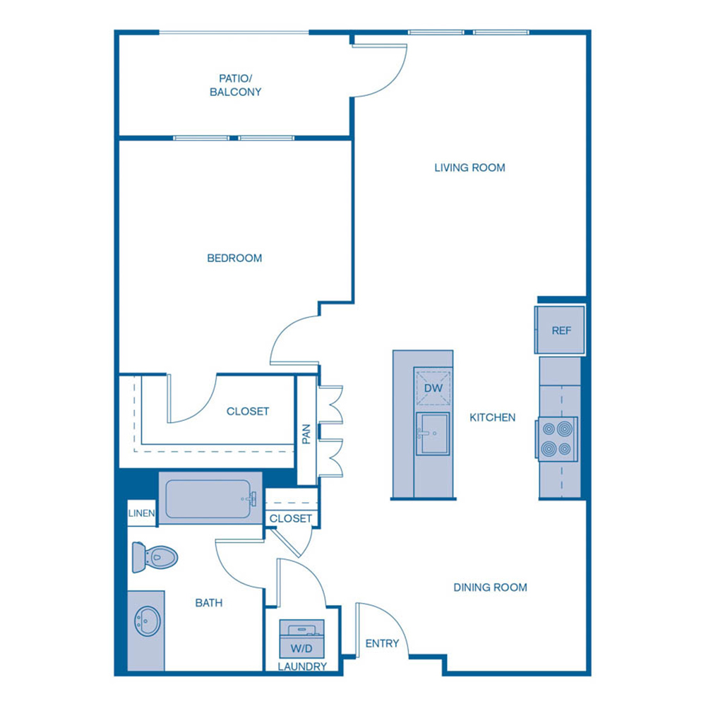 Rendering of the A6 floor plan with 1 bedroom[s] and 1 bathroom[s] at IMT Laguna Niguel