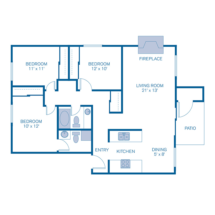 Rendering of the 3A UPGRADE floor plan with 3 bedroom[s] and 2 bathroom[s] at IMT Desert Palm Village