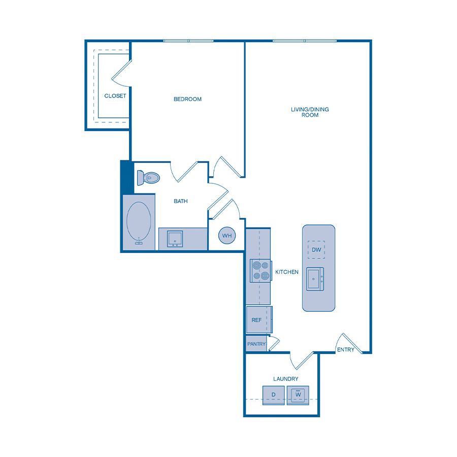 Rendering of the A6 floor plan with 1 bedroom[s] and 1 bathroom[s] at IMT Germantown