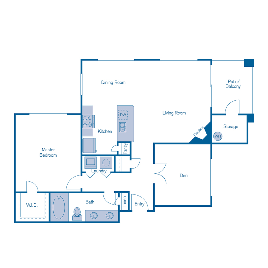 Rendering of the A4 floor plan with 1 bedroom[s] and 1 bathroom[s] at IMT Riverview