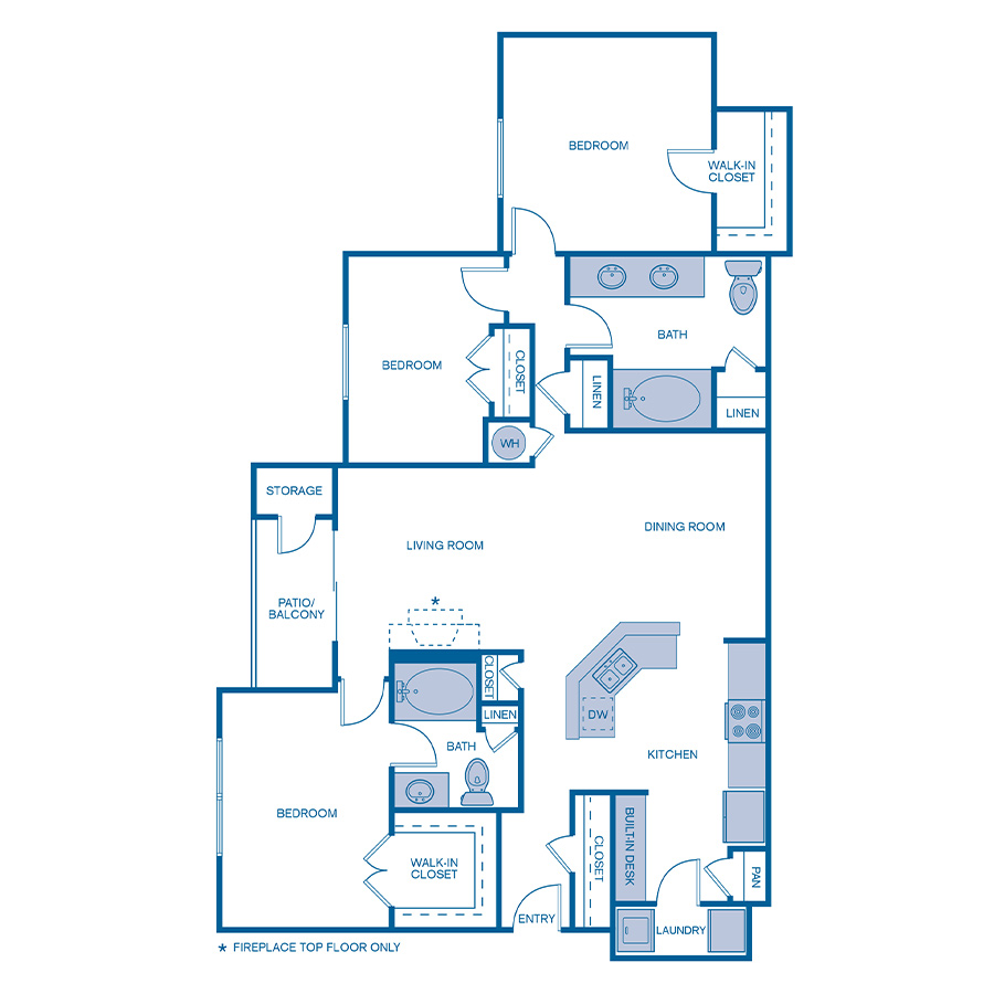 Rendering of the C1W floor plan with 3 bedroom[s] and 2 bathroom[s] at IMT Cool Springs