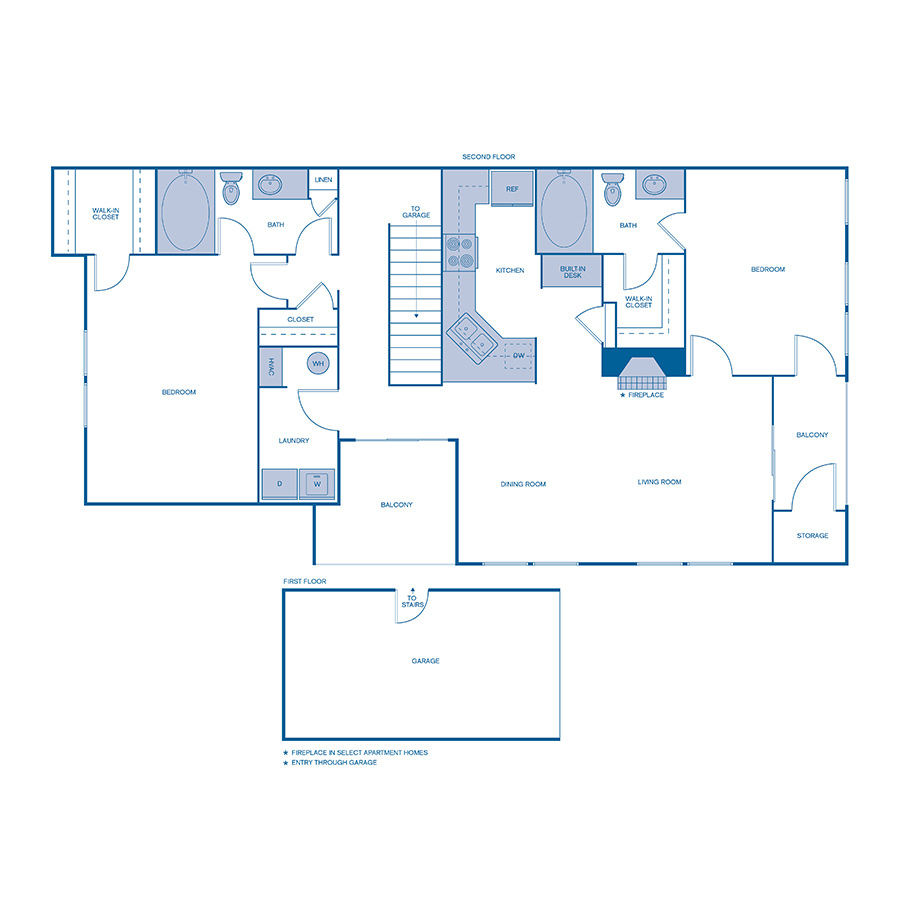 Rendering of the B4 floor plan with 2 bedroom[s] and 2 bathroom[s] at IMT Dayton Station