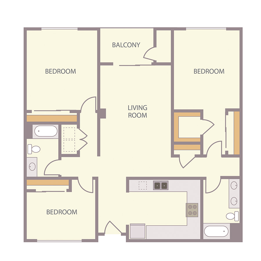Rendering of the C1 floor plan with 3 bedroom[s] and 2.5 bathroom[s] at IMT Belasera at Superior