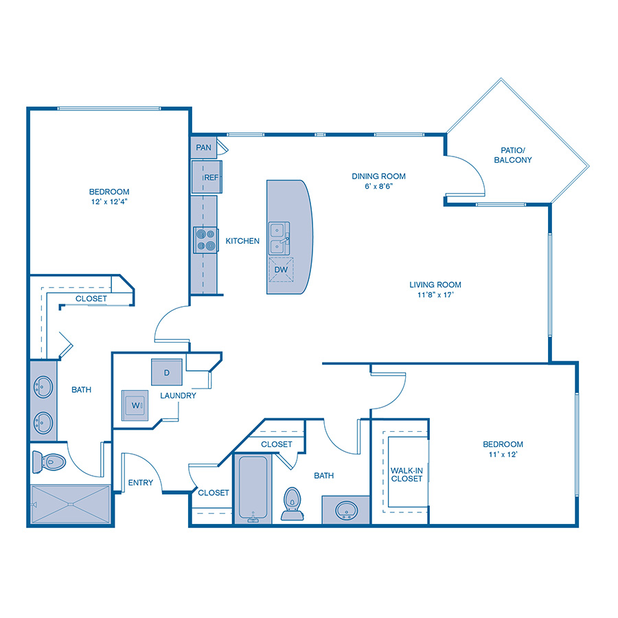 Rendering of the B2 floor plan with 2 bedroom[s] and 2 bathroom[s] at IMT North Scottsdale