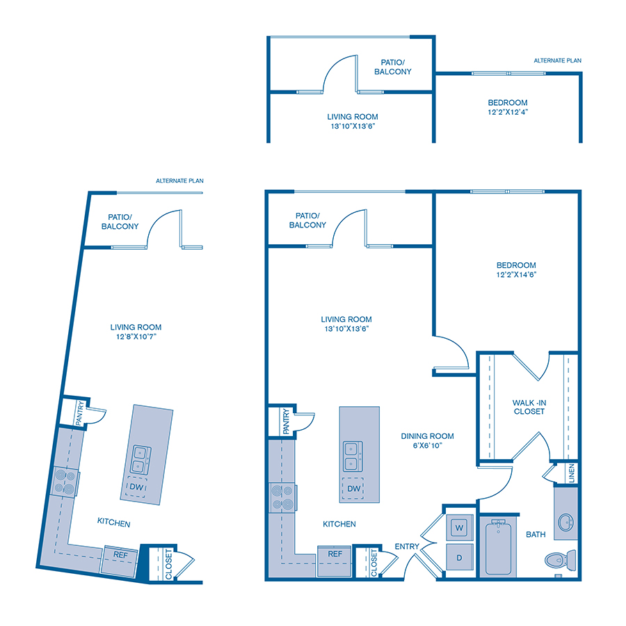 Rendering of the A10 floor plan with 1 bedroom[s] and 1 bathroom[s] at IMT Prestonwood