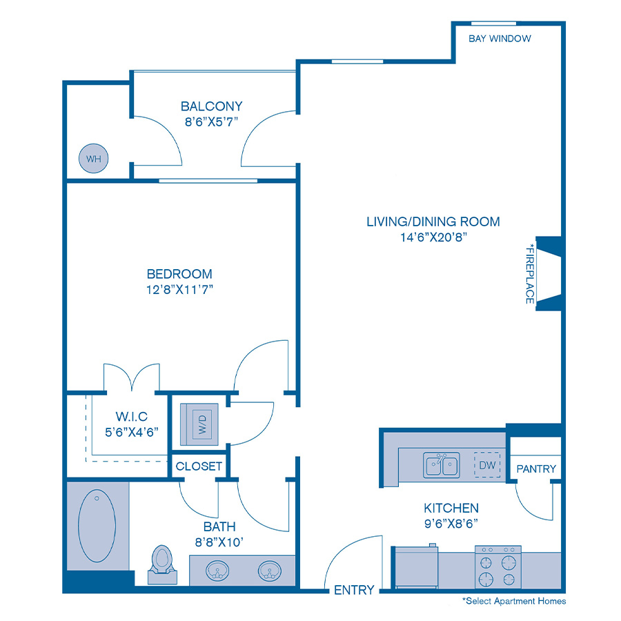 Rendering of the A12 floor plan with 1 bedroom[s] and 1 bathroom[s] at IMT at City Park