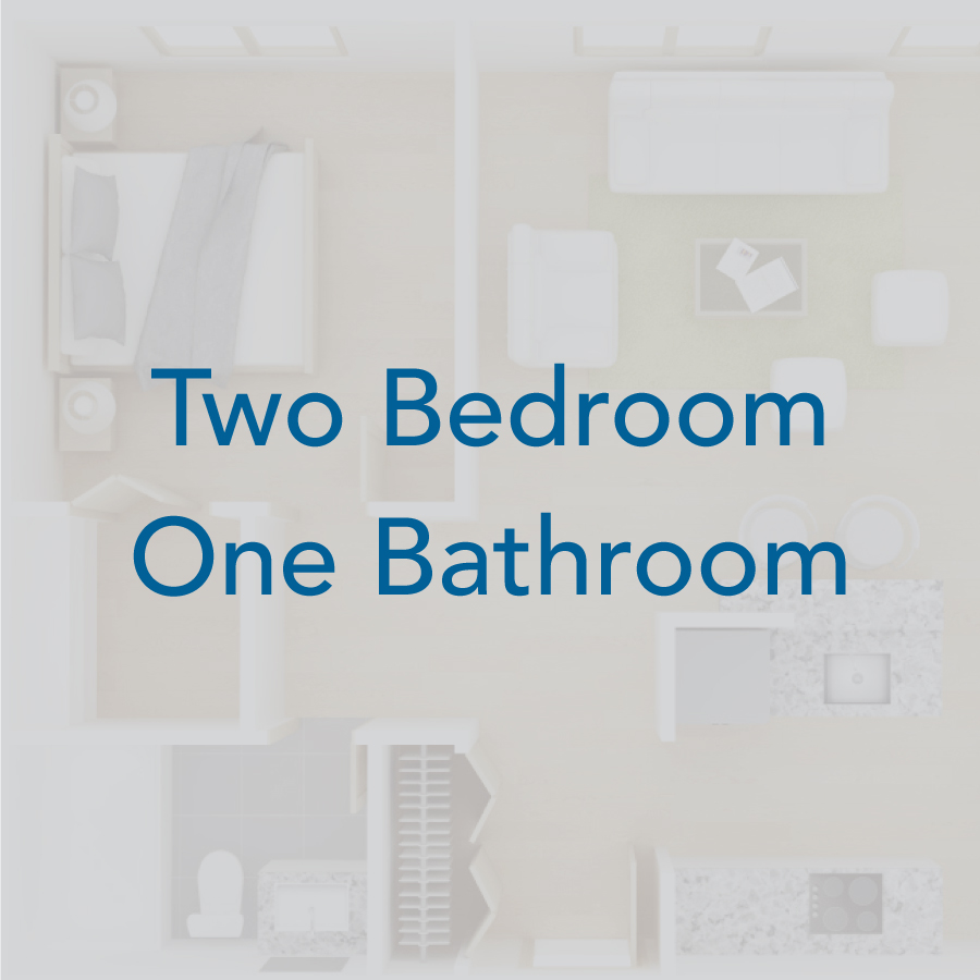 Rendering of the 2/1 floor plan with 2 bedroom[s] and 1 bathroom[s] at IMT Moorpark