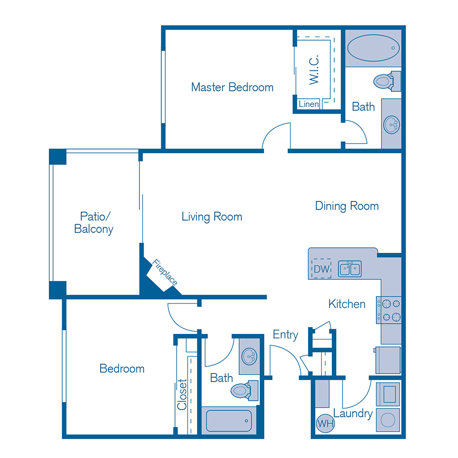 Rendering of the B1 UPGRADE floor plan with 2 bedroom[s] and 2 bathroom[s] at IMT Riverview