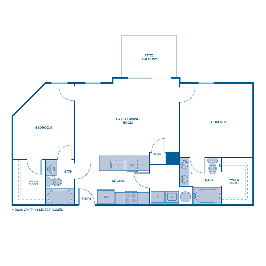 Rendering of the B1LOFT floor plan with 2 bedroom[s] and 2 bathroom[s] at IMT Franklin Gateway