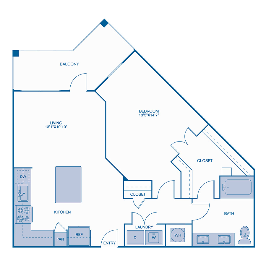 Rendering of the A2 floor plan with 1 bedroom[s] and 1 bathroom[s] at IMT Lake House