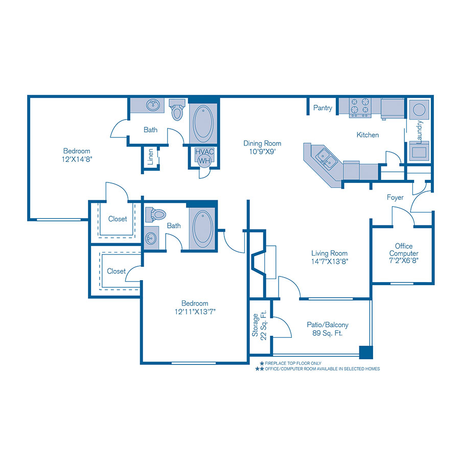 Rendering of the B5 floor plan with 2 bedroom[s] and 2 bathroom[s] at IMT Deerfield