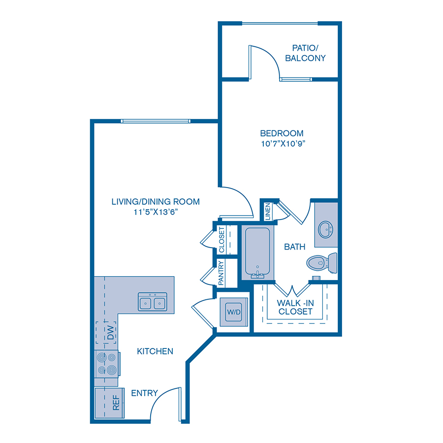 Rendering of the A2 floor plan with 1 bedroom[s] and 1 bathroom[s] at IMT Prestonwood