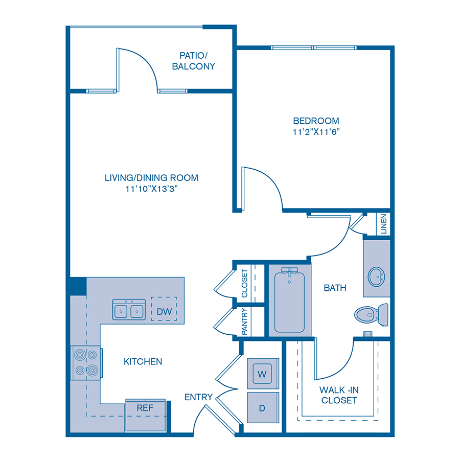 Rendering of the A4 floor plan with 1 bedroom[s] and 1 bathroom[s] at IMT Prestonwood