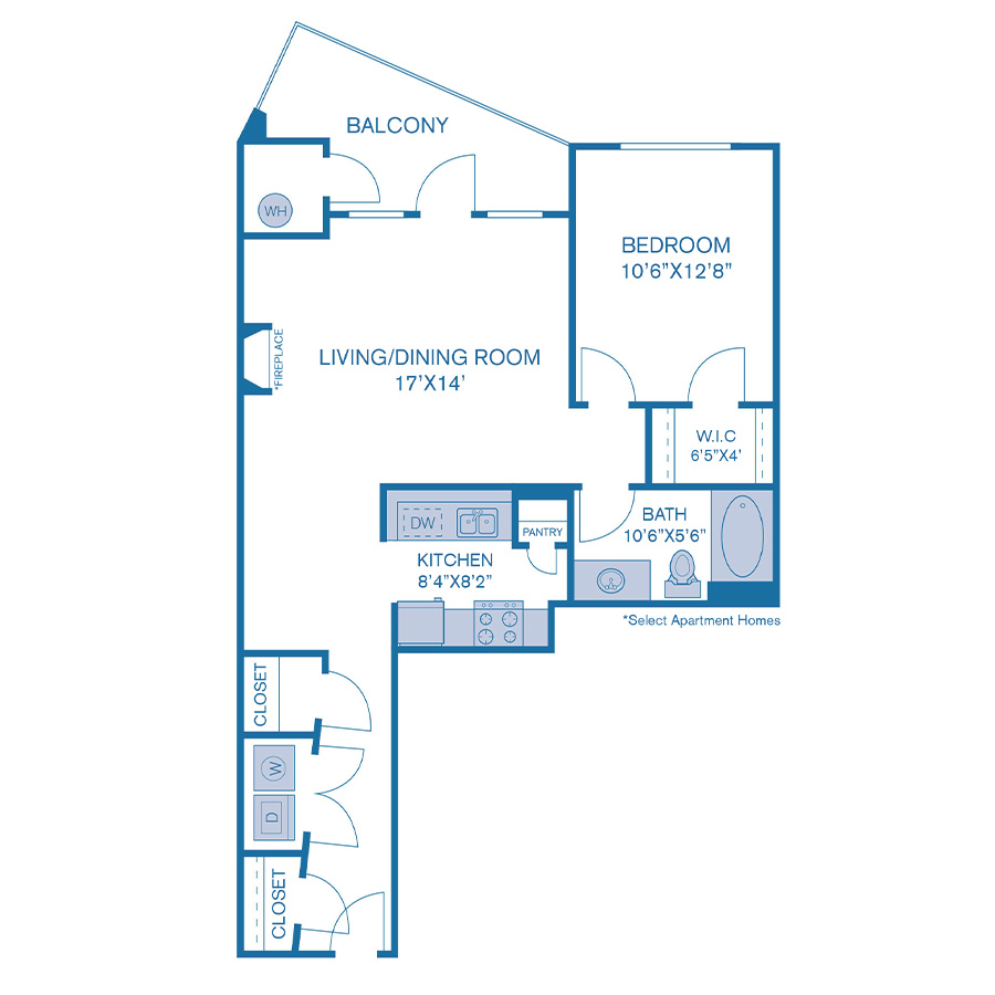 Rendering of the A15 floor plan with 1 bedroom[s] and 2 bathroom[s] at IMT at City Park