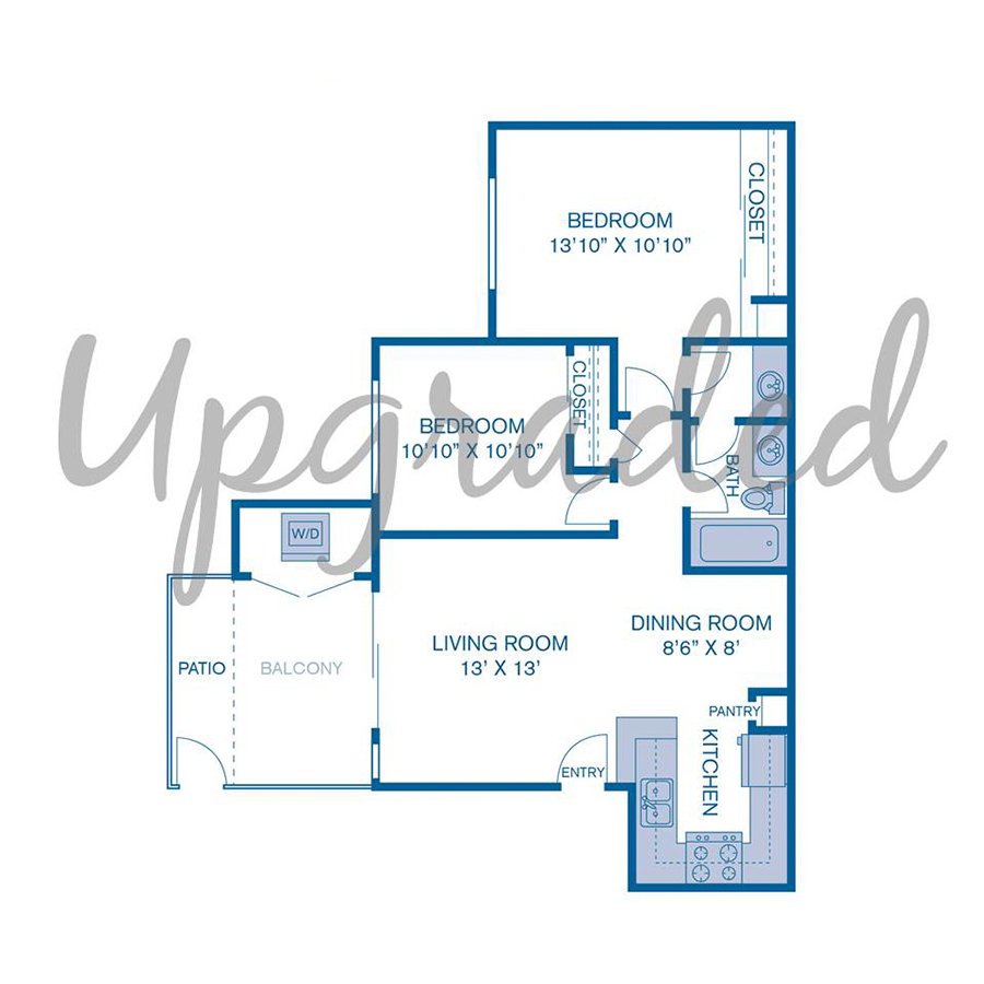Rendering of the B1 Upgrade floor plan with 2 bedroom[s] and 1 bathroom[s] at IMT Sorrento Valley