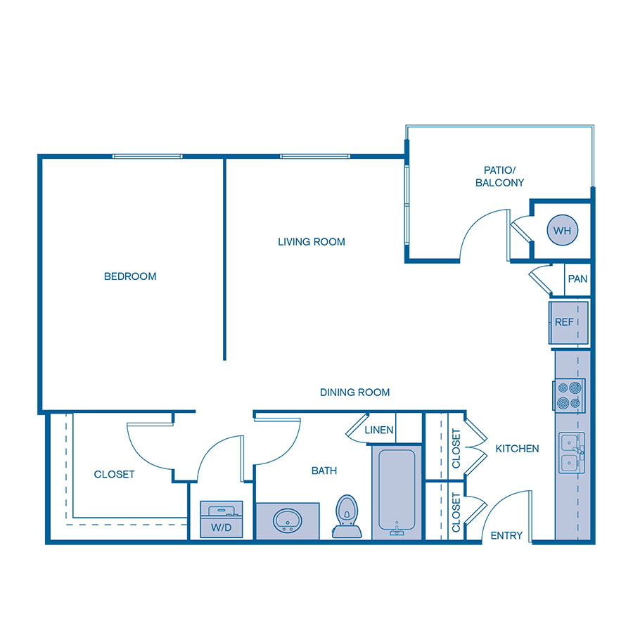 Rendering of the A1 floor plan with 1 bedroom[s] and 1 bathroom[s] at IMT Desert Ridge
