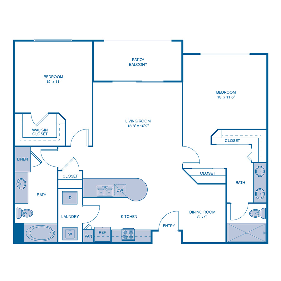 Rendering of the B1 floor plan with 2 bedroom[s] and 2 bathroom[s] at IMT North Scottsdale