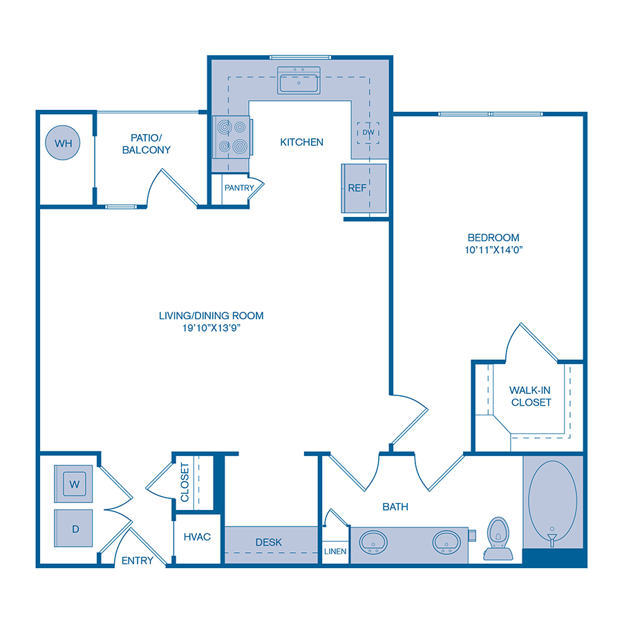 Rendering of the A4 floor plan with 1 bedroom[s] and 1 bathroom[s] at IMT at RidgeGate