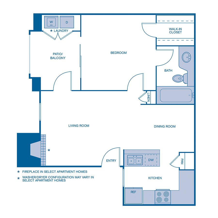 Rendering of the A1 floor plan with 1 bedroom[s] and 1 bathroom[s] at IMT Wood Ranch