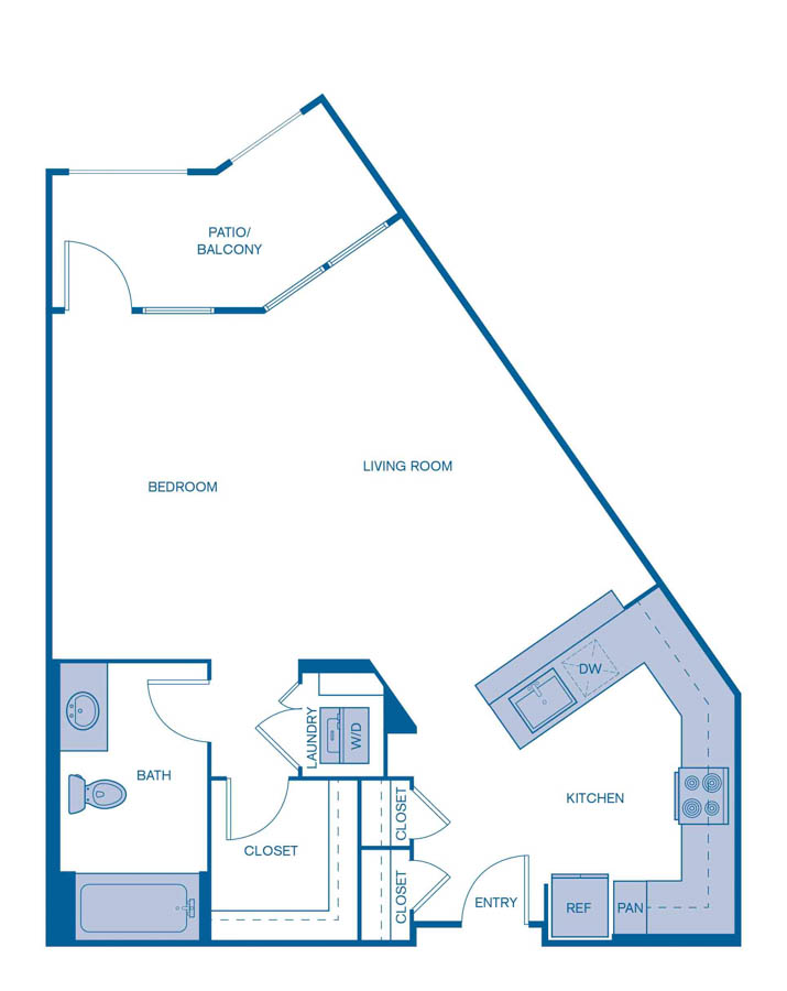 Rendering of the E2 floor plan with a Studio bedroom and 1 bathroom[s] at IMT Laguna Niguel