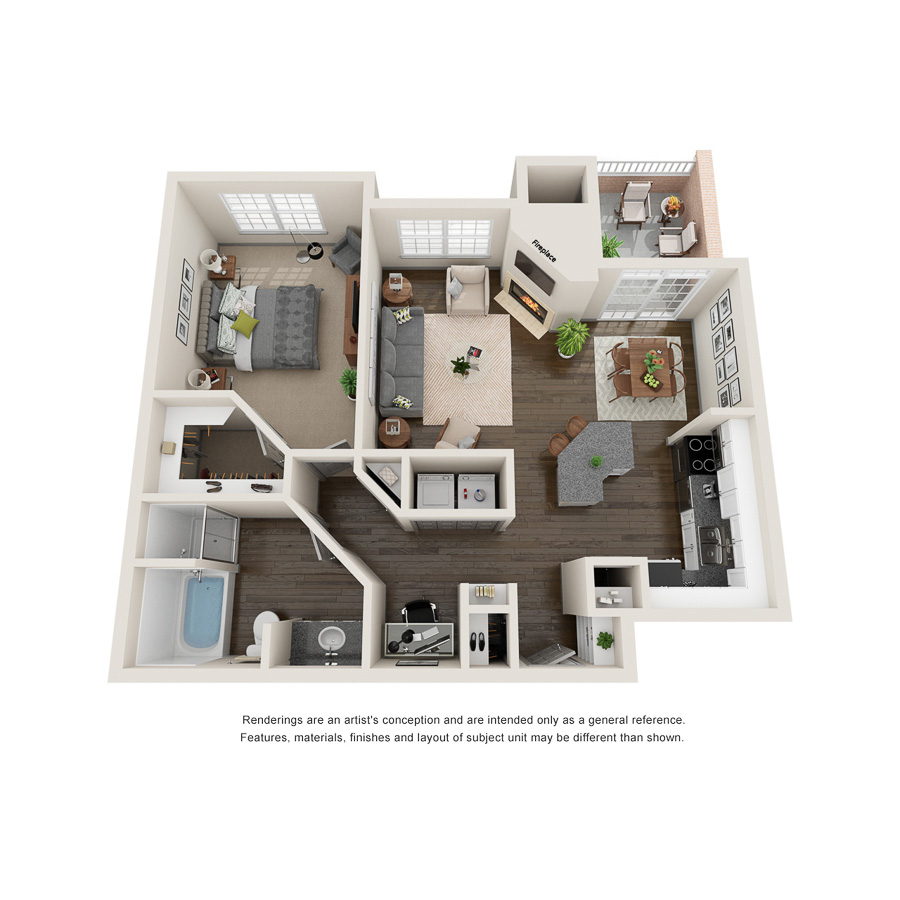 Rendering of the A3UPGRADE floor plan with 1 bedroom[s] and 1 bathroom[s] at IMT Lowry