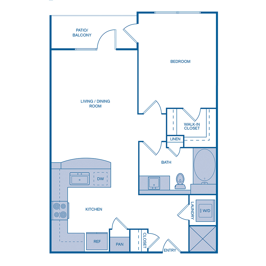 Rendering of the A2 floor plan with 1 bedroom[s] and 1 bathroom[s] at IMT at the Galleria