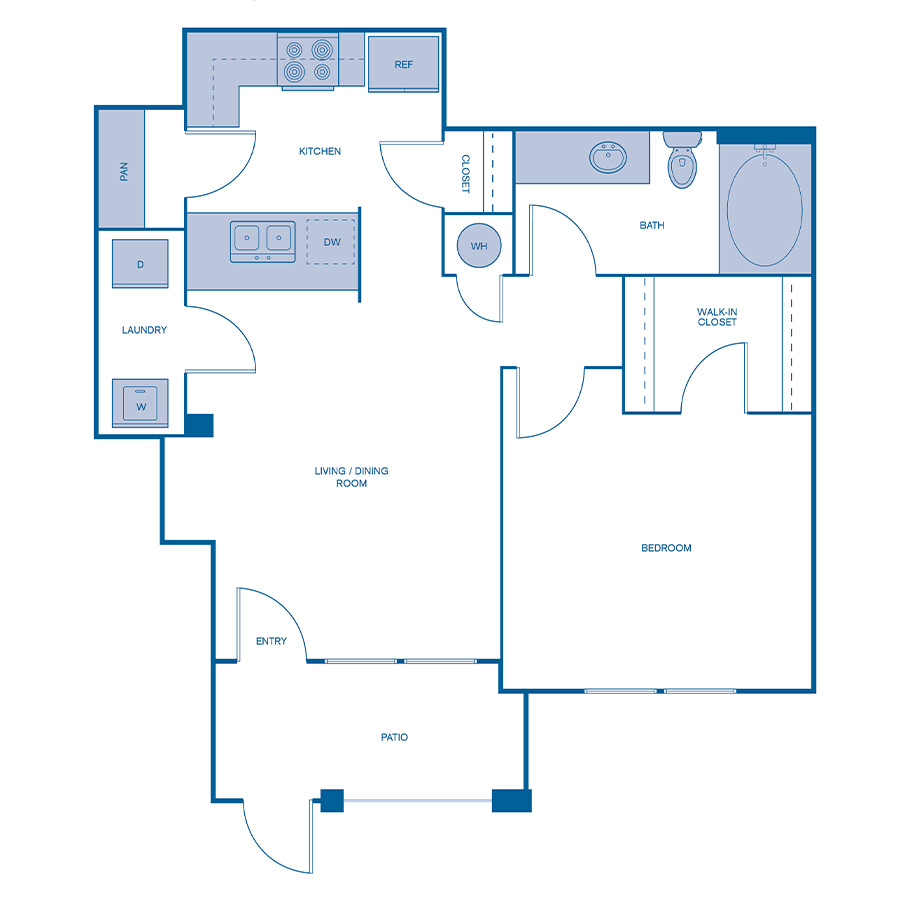Rendering of the A2 Upgrade floor plan with 1 bedroom[s] and 1 bathroom[s] at IMT Dayton Station