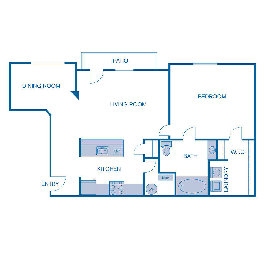 Rendering of the A4e floor plan with 1 bedroom[s] and 1 bathroom[s] at IMT Cherry Creek