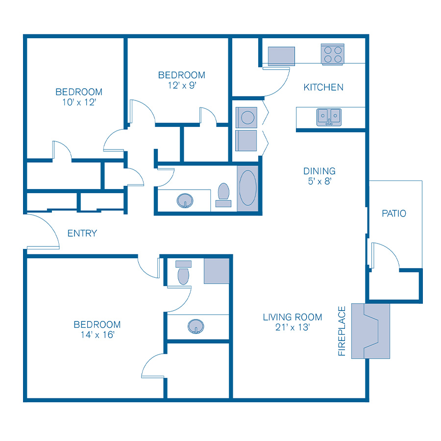 Rendering of the 3B UPGRADE floor plan with 3 bedroom[s] and 2 bathroom[s] at IMT Desert Palm Village