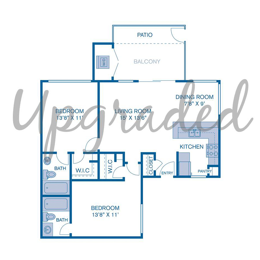 Rendering of the B3 Upgrade floor plan with 2 bedroom[s] and 2 bathroom[s] at IMT Sorrento Valley