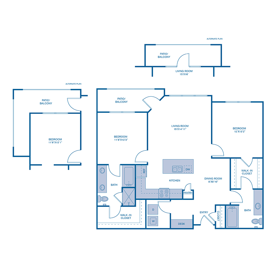 Rendering of the B6 floor plan with 2 bedroom[s] and 2 bathroom[s] at IMT Prestonwood