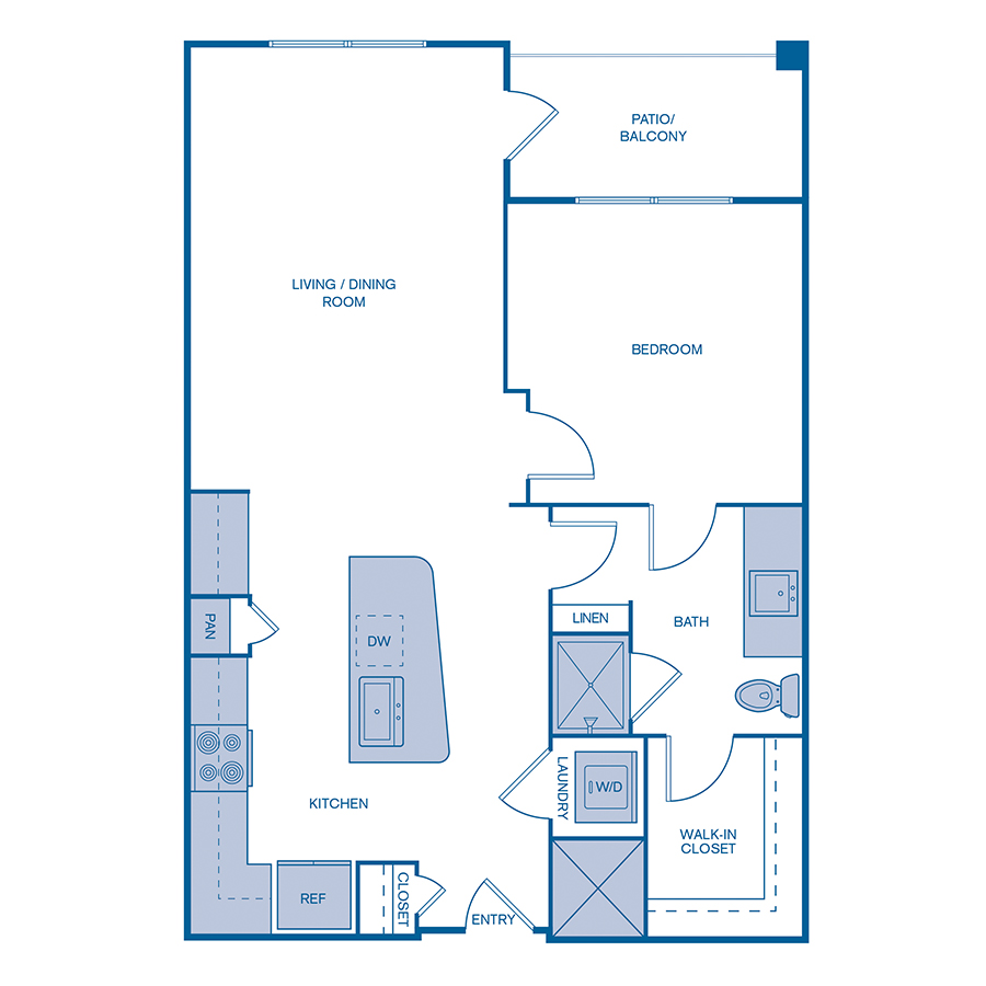 Rendering of the A3 floor plan with 1 bedroom[s] and 1 bathroom[s] at IMT at the Galleria