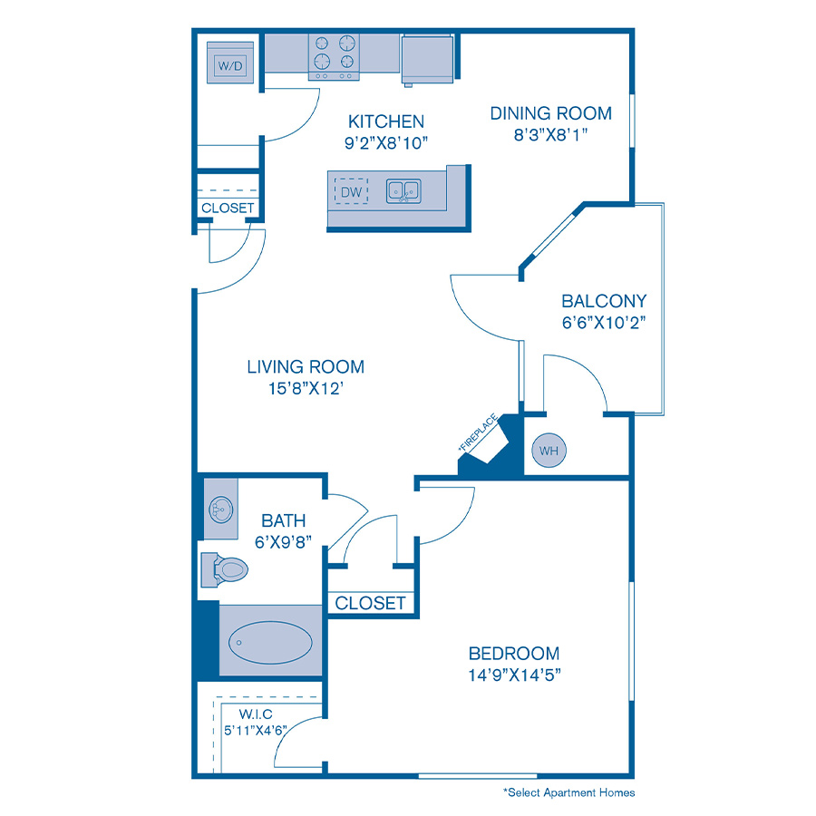 Rendering of the A10 floor plan with 1 bedroom[s] and 1 bathroom[s] at IMT at City Park