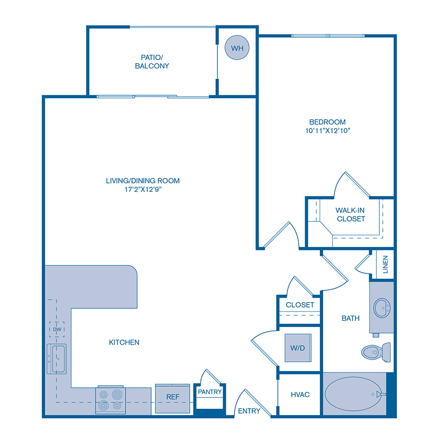 Rendering of the A5 floor plan with 1 bedroom[s] and 1 bathroom[s] at IMT at RidgeGate