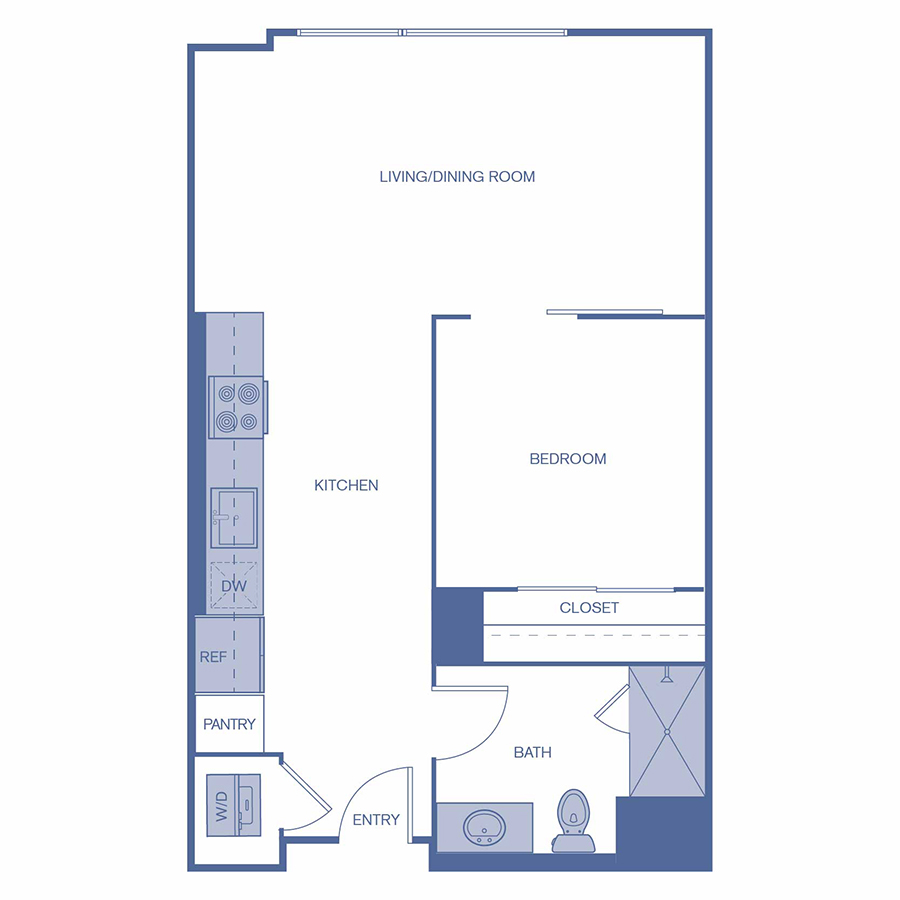 Rendering of the A2 floor plan with 1 bedroom[s] and 1 bathroom[s] at Citrus Commons