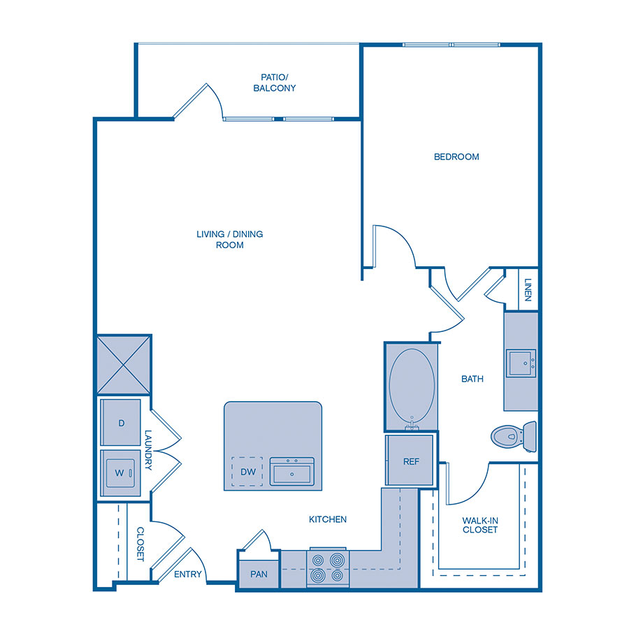 Rendering of the A4 floor plan with 1 bedroom[s] and 1 bathroom[s] at IMT at the Galleria