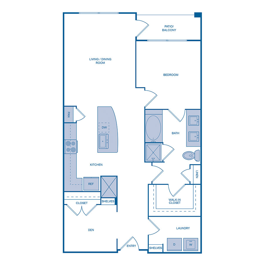 Rendering of the A5 floor plan with 1 bedroom[s] and 1 bathroom[s] at IMT at the Galleria
