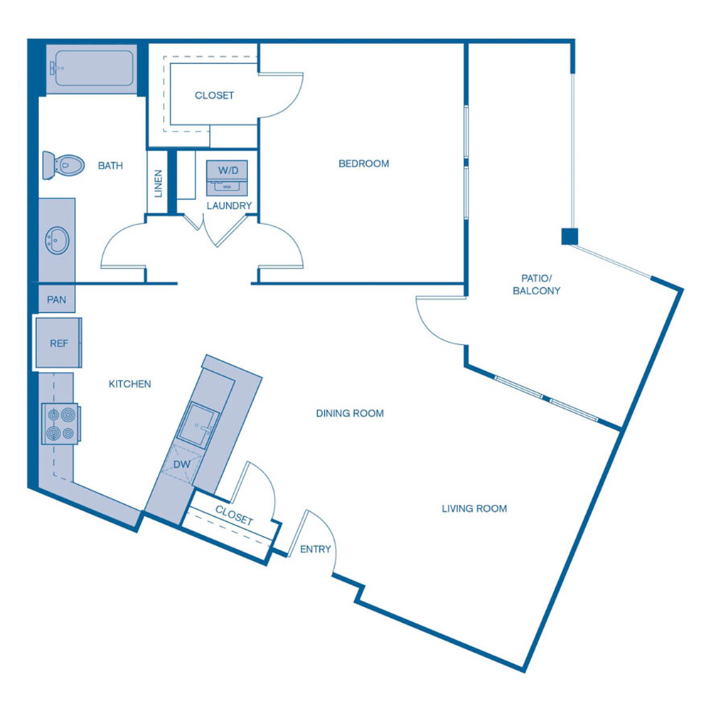 Rendering of the A8 floor plan with 1 bedroom[s] and 1 bathroom[s] at IMT Laguna Niguel