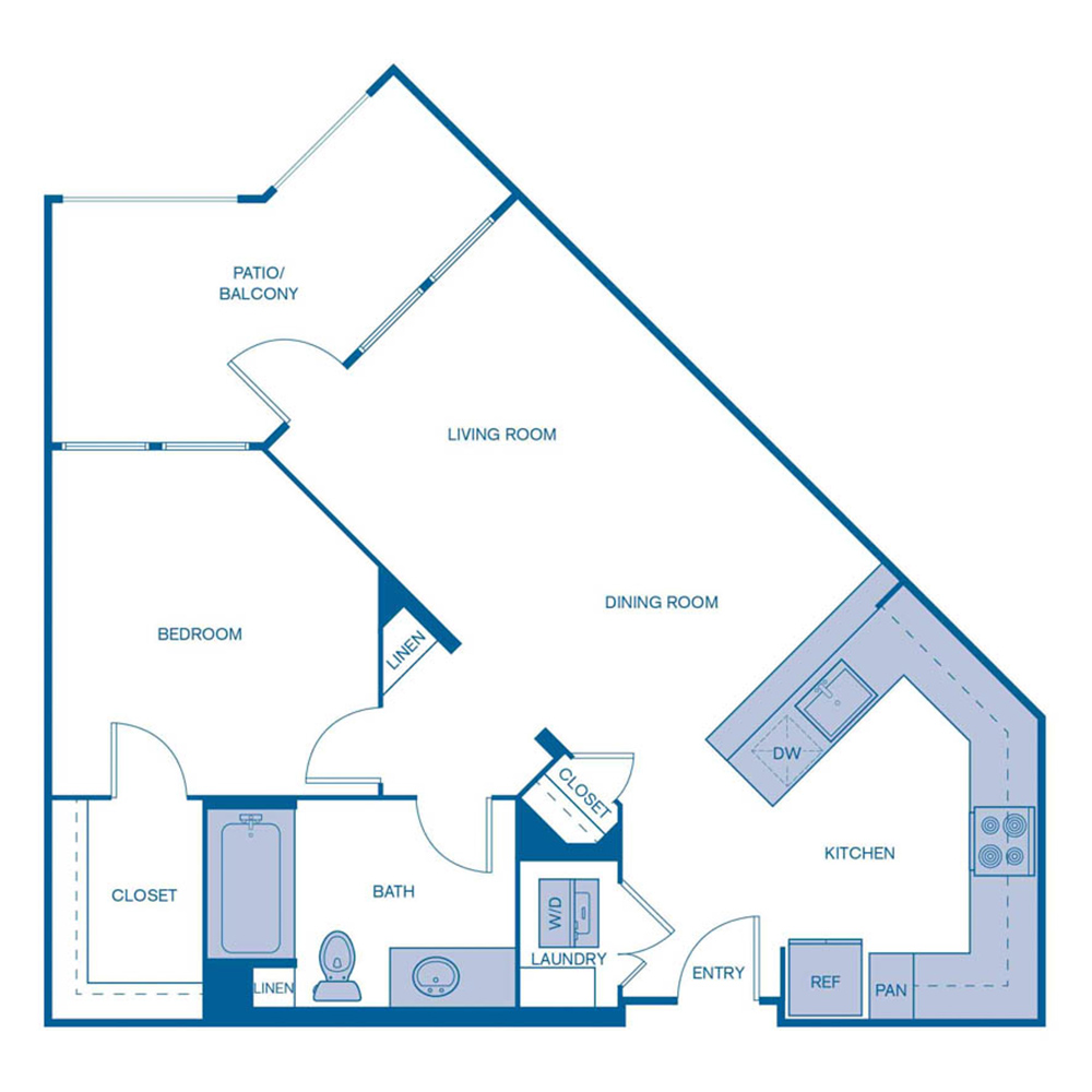 Rendering of the A2 floor plan with 1 bedroom[s] and 1 bathroom[s] at IMT Laguna Niguel