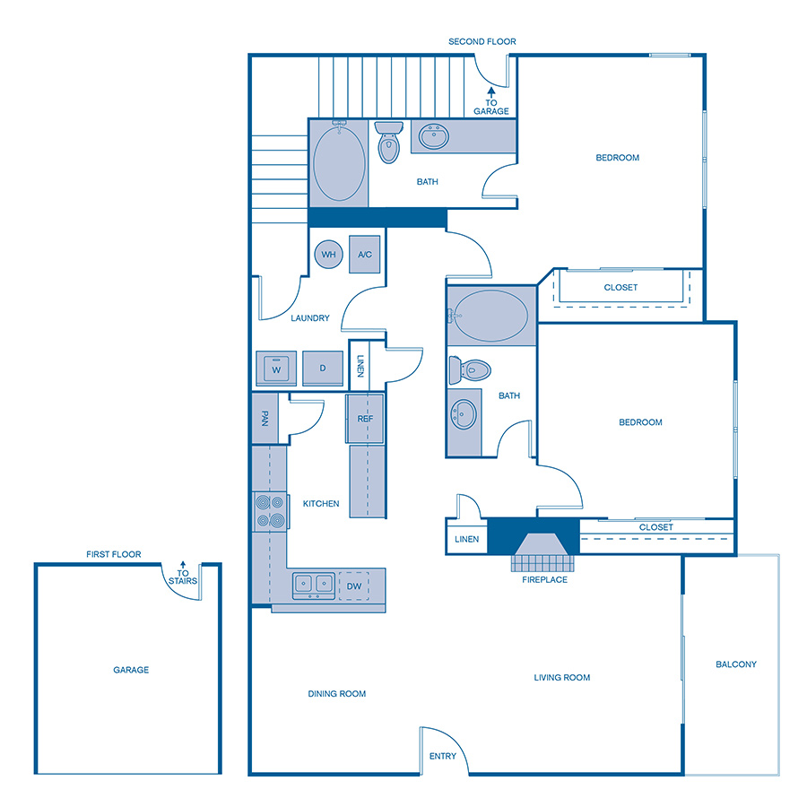 Rendering of the B6 Upgrade floor plan with 2 bedroom[s] and 2 bathroom[s] at IMT Hyland Hills