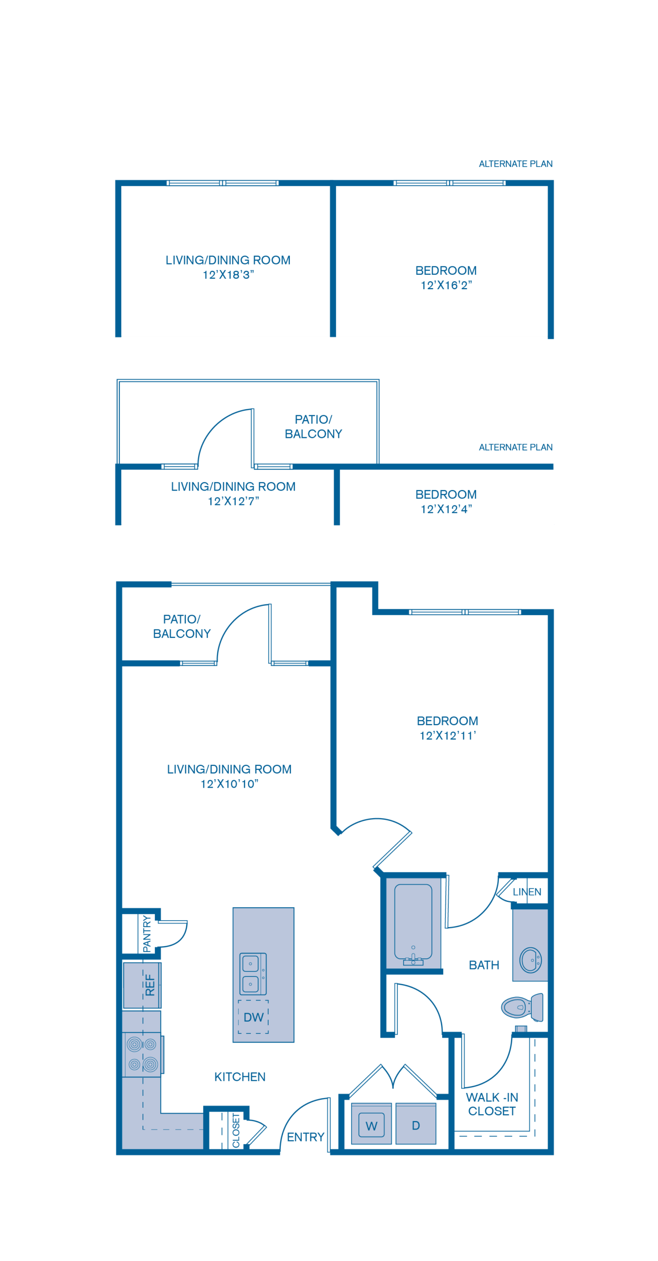 Rendering of the A5 floor plan with 1 bedroom[s] and 1 bathroom[s] at IMT Prestonwood