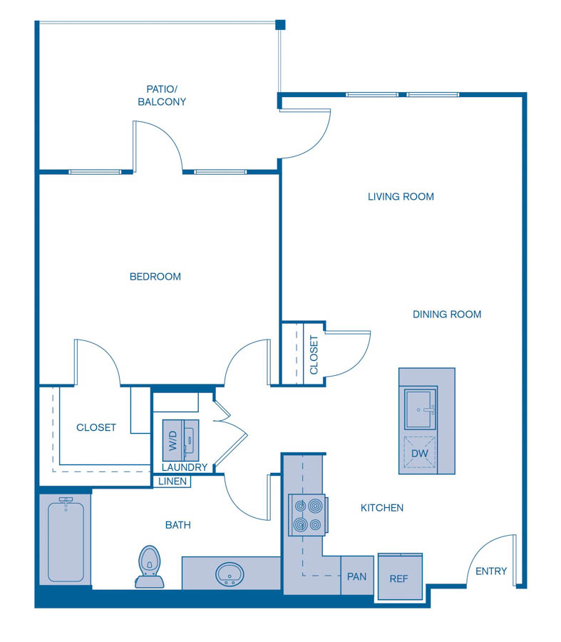 Rendering of the A3 floor plan with 1 bedroom[s] and 1 bathroom[s] at IMT Laguna Niguel