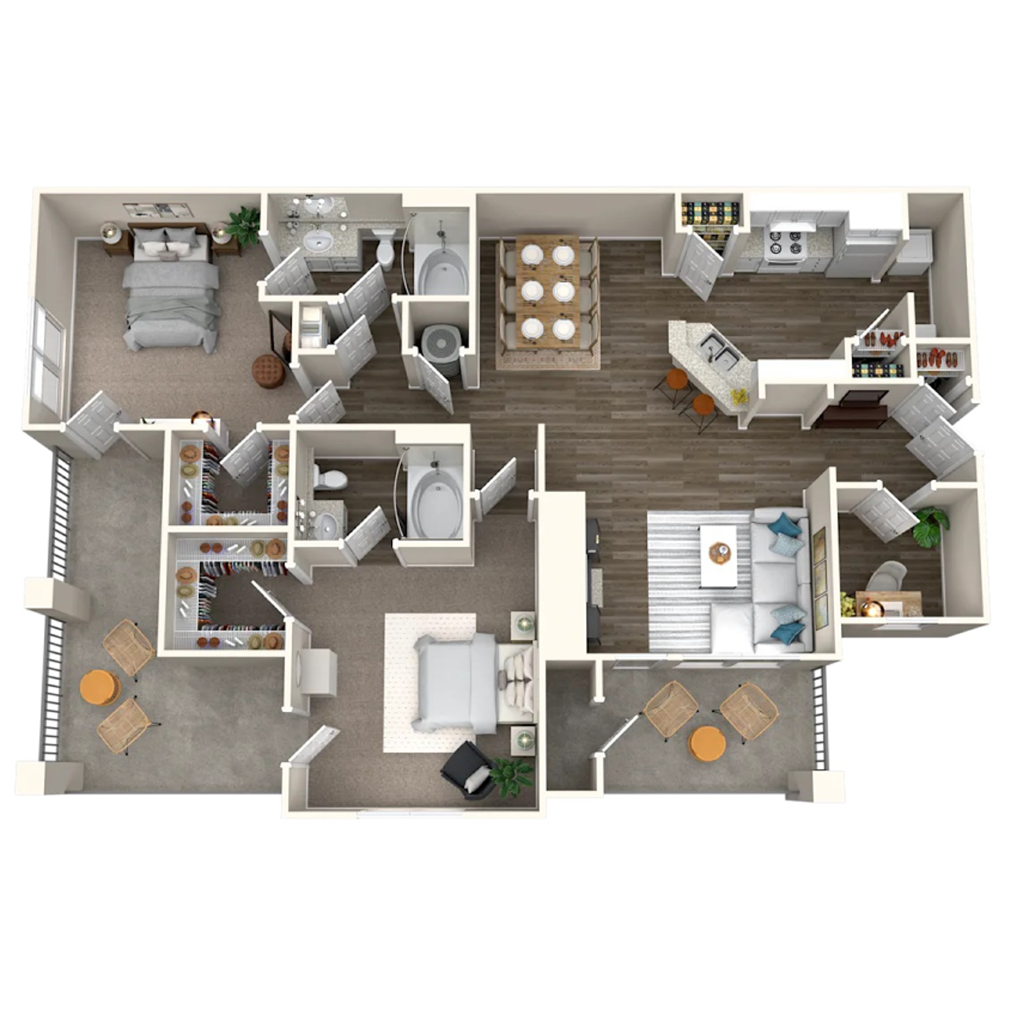 Rendering of the B4 floor plan with 2 bedroom[s] and 2 bathroom[s] at IMT Deerfield