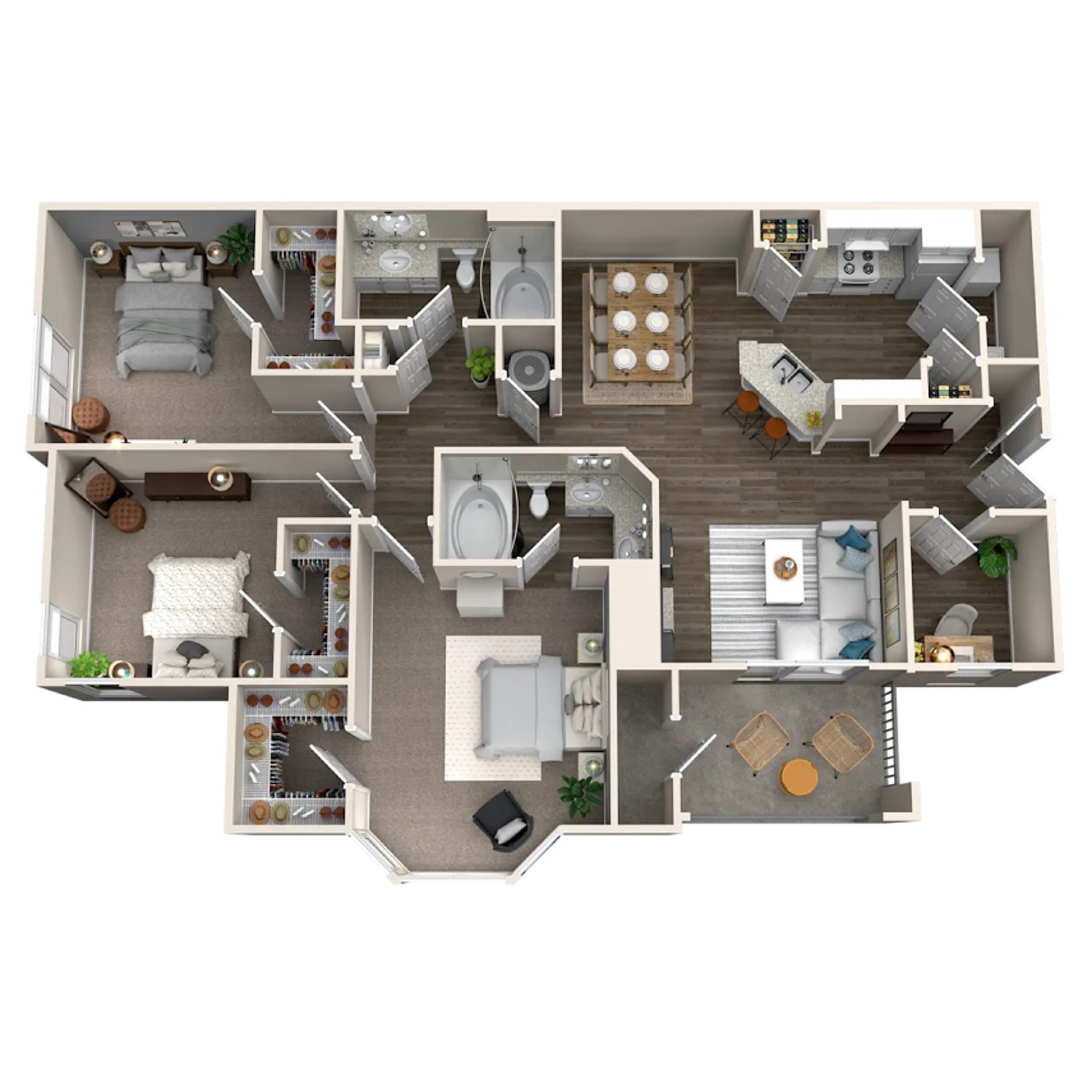 Rendering of the C1 floor plan with 3 bedroom[s] and 2 bathroom[s] at IMT Deerfield