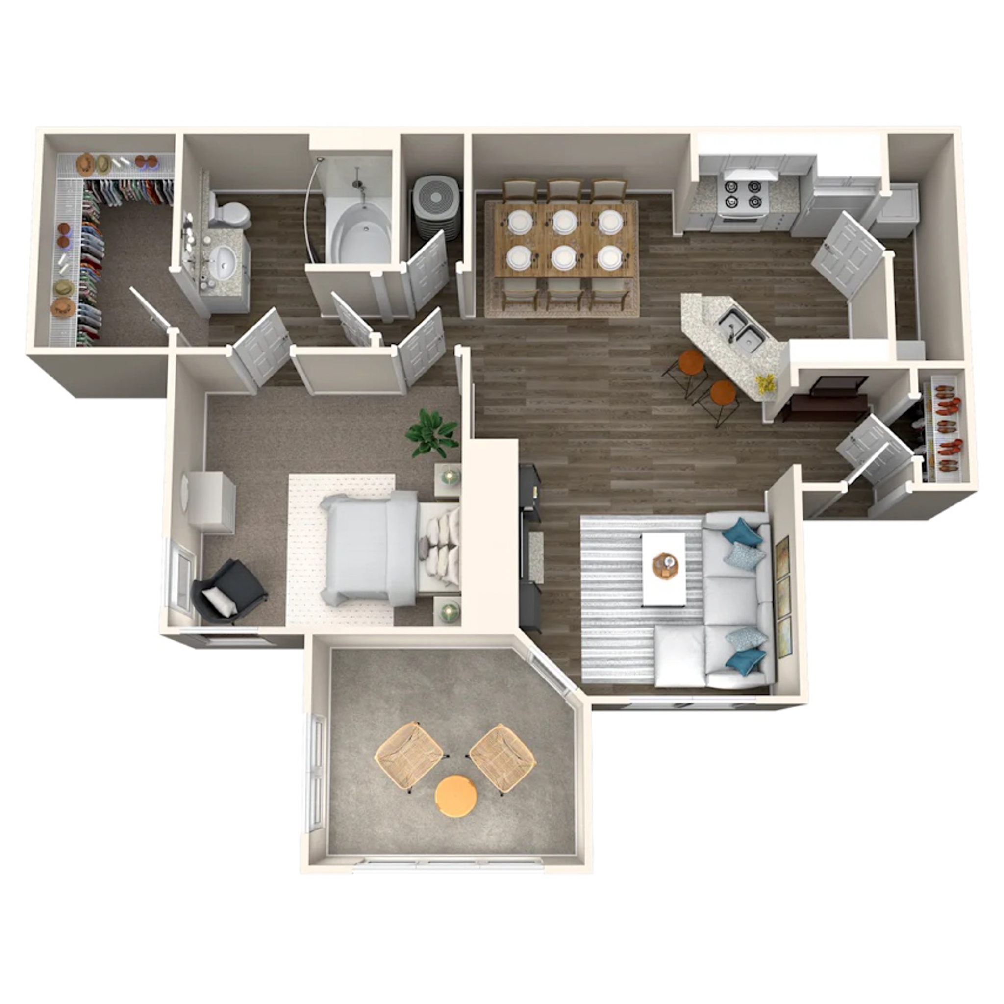 Rendering of the A7 floor plan with 1 bedroom[s] and 1 bathroom[s] at IMT Deerfield