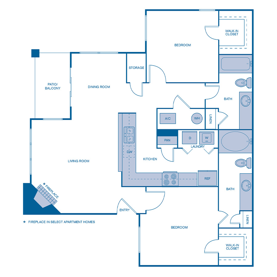 Rendering of the B4 Upgrade floor plan with 2 bedroom[s] and 2 bathroom[s] at IMT Hyland Hills